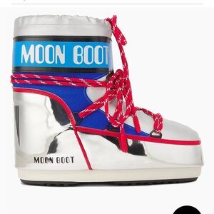 Moon Boot Metallic Silver with Blue and Red Accents … worn once